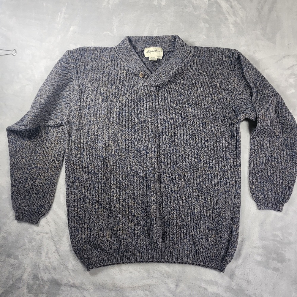 Vintage 90s Eddie Bauer Blue Cotton Knit Henley Sweater Men's Small‎ Classic